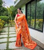 Yellow Paithani style zari weaving silk bland Floral pallu saree with Blouse