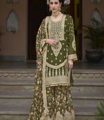Green Embroidered Chinon Silk Free Size Sharara Salwar Suit