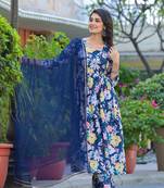 Designer stylish blue ab cotton suit with dupatta