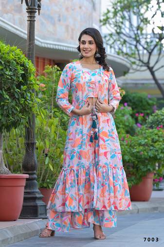 Designer stylish off white with multi ab cotton stitched jecket style