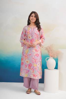 Pink women silk blend kurta pant set 1