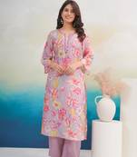 Pink women silk blend kurta pant set