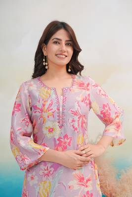Pink women silk blend kurta pant set 2