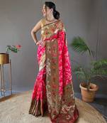 pink Paithani style silk bland zari weaving contrust border saree with Blouse