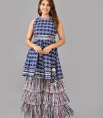 Blue geometric printed work cotton top with sharara set