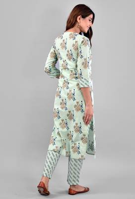 Green floral printed work rayon straight kurta with pant set 3