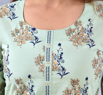 Green floral printed work rayon straight kurta with pant set 4