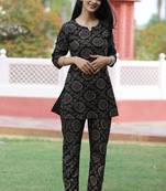 Black printed work rayon kurta with pant set