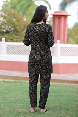 Black printed work rayon kurta with pant set 3