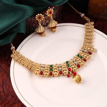 Mansiyaorange matte gold floral design kempu stones choker jewellery sets for women 1