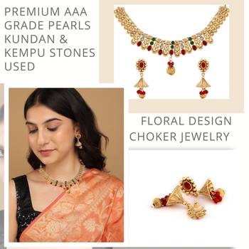 Mansiyaorange matte gold floral design kempu stones choker jewellery sets for women 5