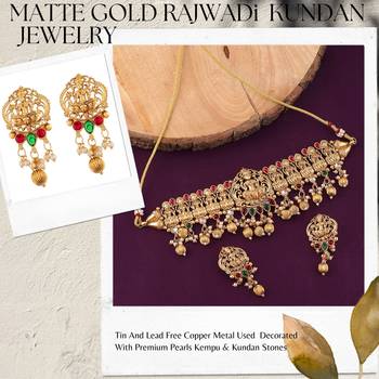 Mansiyaorange matte gold lakshmi motif kempu stone necklace heavy choker jewellery sets for women 3
