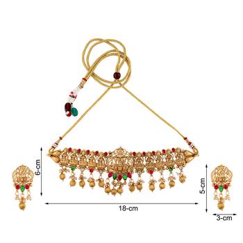 Mansiyaorange matte gold lakshmi motif kempu stone necklace heavy choker jewellery sets for women 4