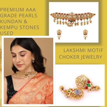 Mansiyaorange matte gold lakshmi motif kempu stone necklace heavy choker jewellery sets for women 5