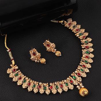 Mansiyaorange matte gold floral design kempu stoneschoker jewellery sets for women 1