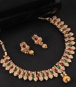 Mansiyaorange matte gold floral design kempu stoneschoker jewellery sets for women