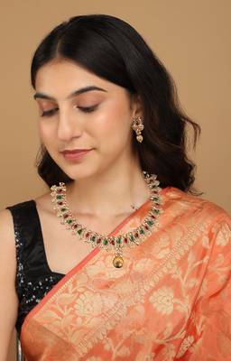 Mansiyaorange matte gold floral design kempu stoneschoker jewellery sets for women 2