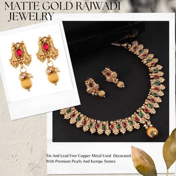 Mansiyaorange matte gold floral design kempu stoneschoker jewellery sets for women 3