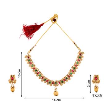 Mansiyaorange matte gold floral design kempu stoneschoker jewellery sets for women 4