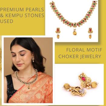Mansiyaorange matte gold floral design kempu stoneschoker jewellery sets for women 5