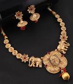 Mansiyaorange matte gold maa lakshmi motif kempu stone necklace choker jewellery sets for women