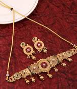 Mansiyaorange matte gold floral design kempu stones heavy choker jewellery sets for women