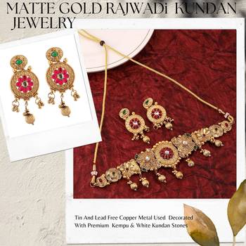 Mansiyaorange matte gold floral design kempu stones heavy choker jewellery sets for women 3