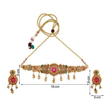Mansiyaorange matte gold floral design kempu stones heavy choker jewellery sets for women 4