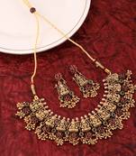 Mansiyaorange matte gold maa lakshmi motif kempu stone necklace choker jewellery set for women