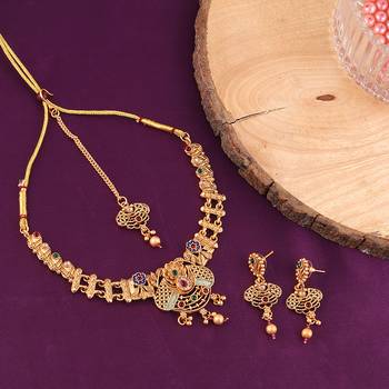 Mansiyaorange matte golden floral design kempu stones choker jewellery sets for women 1