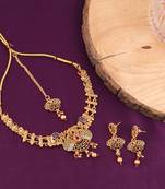 Mansiyaorange matte golden floral design kempu stones choker jewellery sets for women