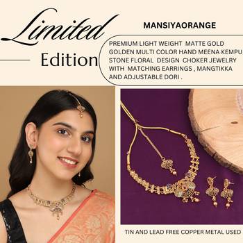 Mansiyaorange matte golden floral design kempu stones choker jewellery sets for women 4
