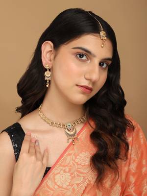 Mansiyaorange matte golden floral design kempu stones choker jewellery sets for women 1