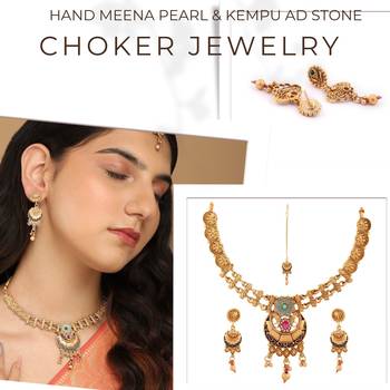 Mansiyaorange matte golden floral design kempu stones choker jewellery sets for women 3