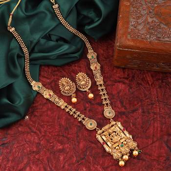Mansiyaorange matte gold lakshmi motif kempu stone long rani haar jewellery set for women 1