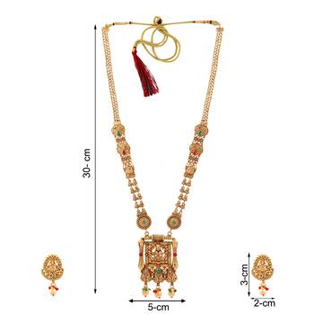 Mansiyaorange matte gold lakshmi motif kempu stone long rani haar jewellery set for women 4