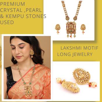 Mansiyaorange matte gold lakshmi motif kempu stone long rani haar jewellery set for women 5