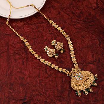 Mansiyaorange matte golden green color floral design kundan stones long jewellery sets for women 1