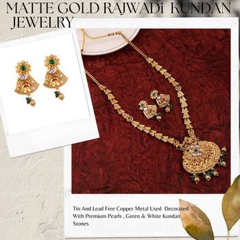 Mansiyaorange matte golden green color floral design kundan stones long jewellery sets for women 3