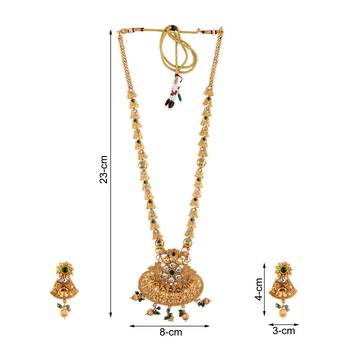 Mansiyaorange matte golden green color floral design kundan stones long jewellery sets for women 4