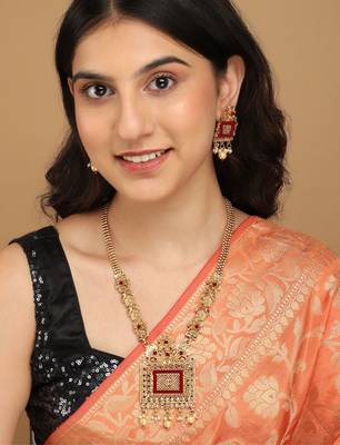 Mansiyaorange matte golden floral design kundan stones rani haar jewellery sets for women 1