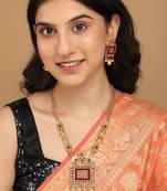 Mansiyaorange matte golden floral design kundan stones rani haar jewellery sets for women