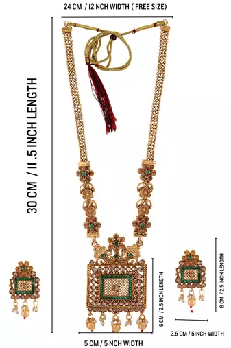 Mansiyaorange matte golden floral design kundan stones long jewellery sets for women