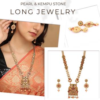 Mansiyaorange long matte golden floral design kempu stones long jewellery sets for women 3