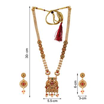 Mansiyaorange long matte golden floral design kempu stones long jewellery sets for women 4