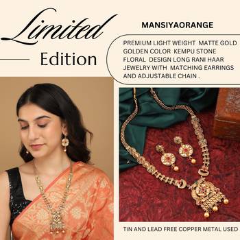Mansiyaorange long matte golden floral design kempu stones long jewellery sets for women 5