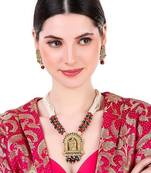 Mansiyaorange matte gold  long radha krishna playing bansuri jewelry set with earrings