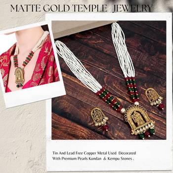Mansiyaorange matte gold  long radha krishna playing bansuri jewelry set with earrings 3