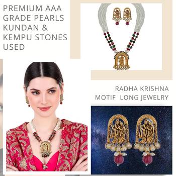 Mansiyaorange matte gold  long radha krishna playing bansuri jewelry set with earrings 4