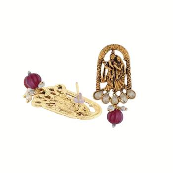 Mansiyaorange matte gold  long radha krishna playing bansuri jewelry set with earrings 5